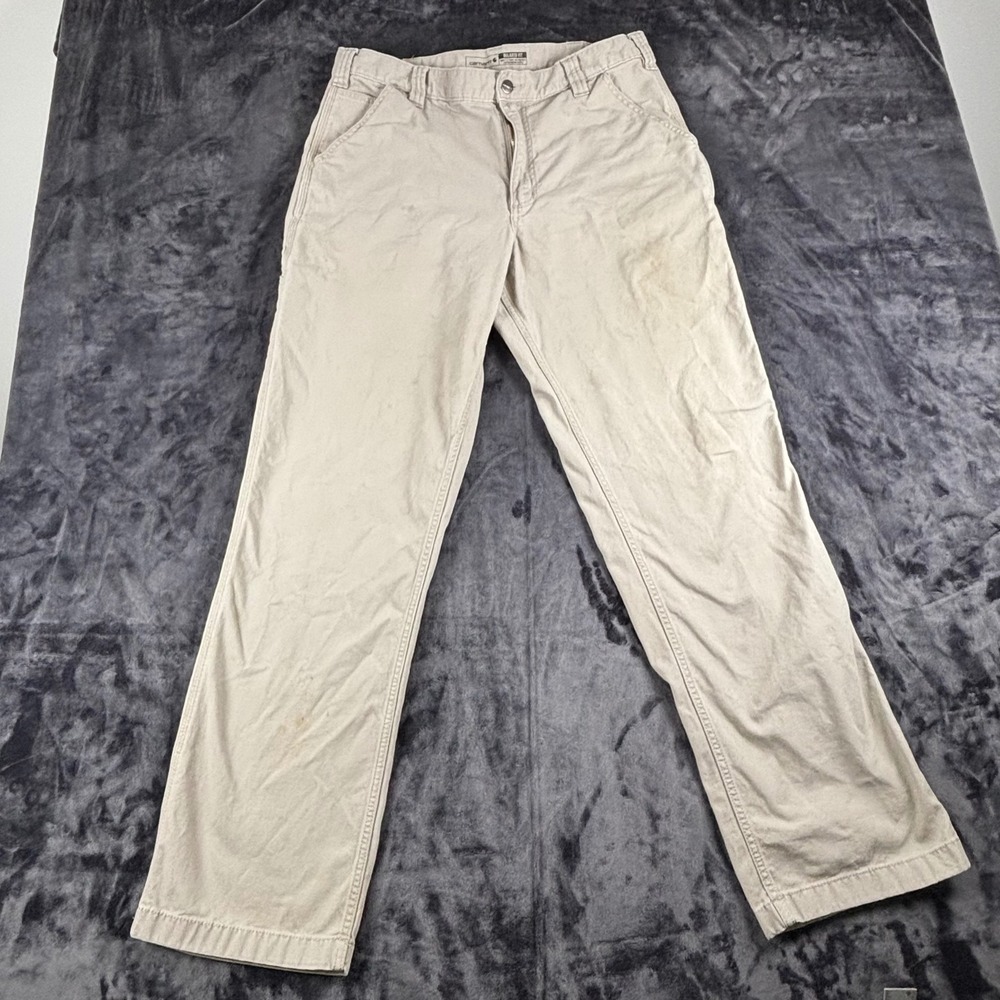 Carhartt Work Pants Mens 36x34 Tan Relaxed Fit Canvas Utility Trousers